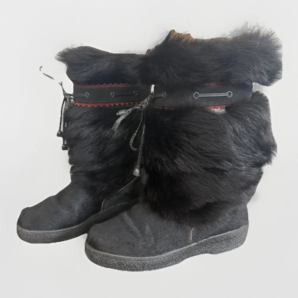 Oscar Sport Christina Black Fur Boots Womens 38 EU 7-7.5US Pull On Made in Italy